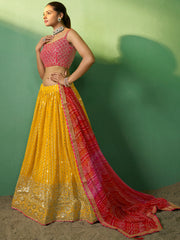 Alluring Yellow Sequins Georgette Haldi Wear Lehenga Choli With Dupatta