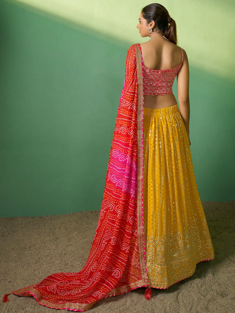 Alluring Yellow Sequins Georgette Haldi Wear Lehenga Choli With Dupatta