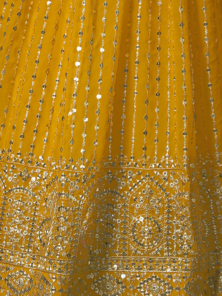 Alluring Yellow Sequins Georgette Haldi Wear Lehenga Choli With Dupatta