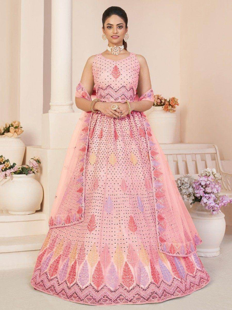Astonishing Pink Sequins Net Engagement Wear Lehenga Choli