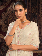 Adorable Off-White Sequins Georgette Function Wear Saree With Blouse