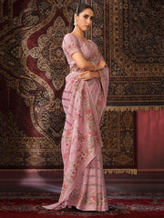 Stunning Baby Pink Sequins Georgette Wedding Saree With Blouse