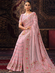 Stunning Baby Pink Sequins Georgette Wedding Saree With Blouse