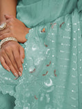 Pleasant Sea Green Sequins Georgette Engagement Wear Saree