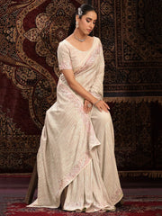 Bewitching Off-white Sequins Georgette Party Wear Saree With Blouse