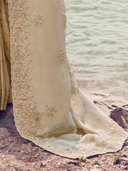 Attractive Beige Heavy Embroidered Silk Wedding Wear Saree With Blouse