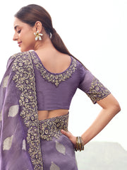 Awesome Purple Zari Embroidered Silk Festive Wear Saree With Blouse