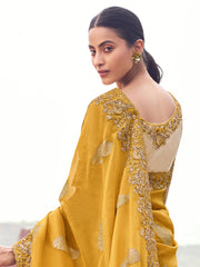 Glamorous Yellow Heavy Embroidered Silk Haldi Wear Saree With Blouse