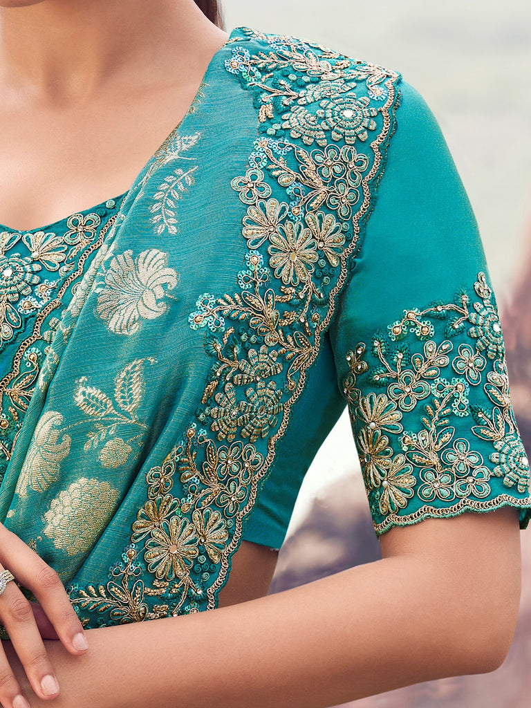 Graceful Green Embroidered Silk Wedding Wear Saree With Blouse