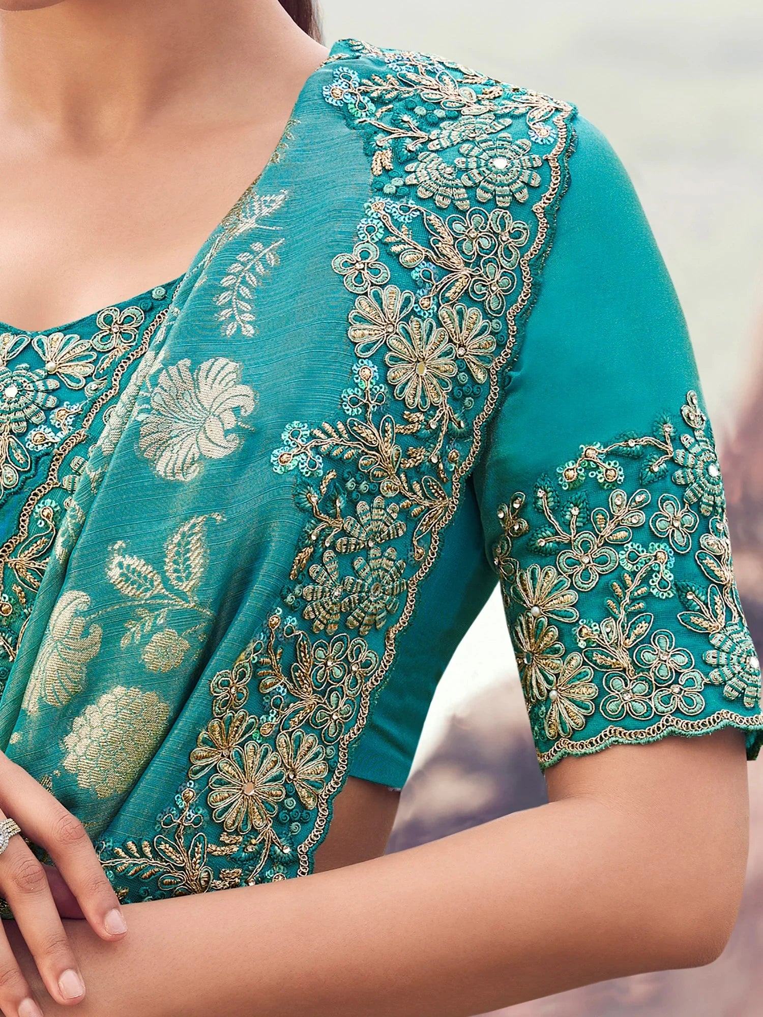 Graceful Green Embroidered Silk Wedding Wear Saree With Blouse