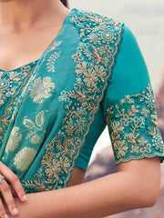 Graceful Green Embroidered Silk Wedding Wear Saree With Blouse
