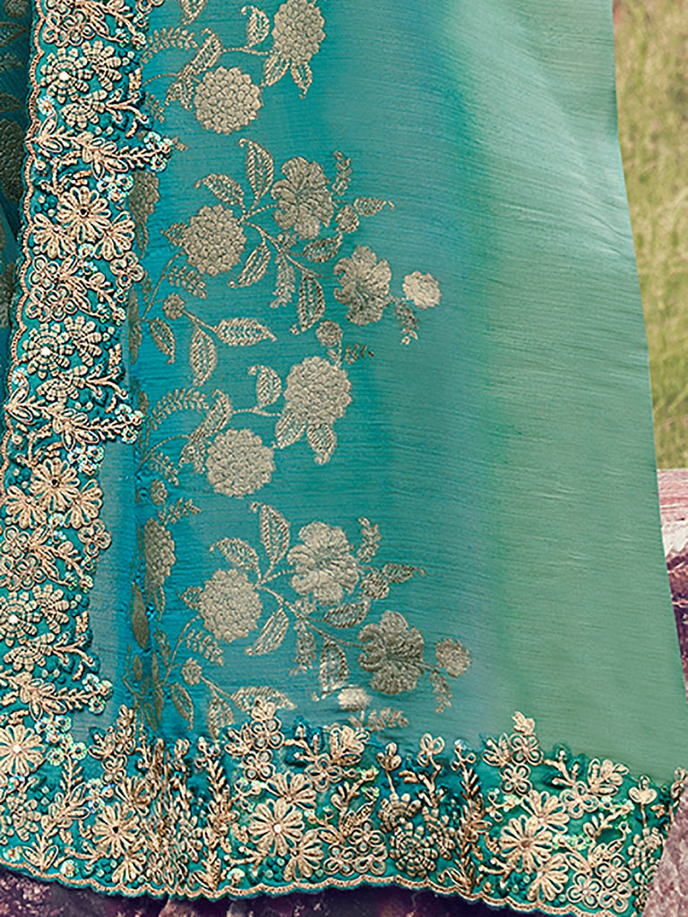 Graceful Green Embroidered Silk Wedding Wear Saree With Blouse