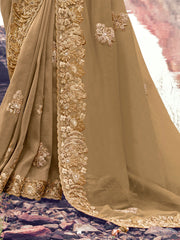 Fabulous Golden Embroidered Silk Festive Wear Saree With Blouse