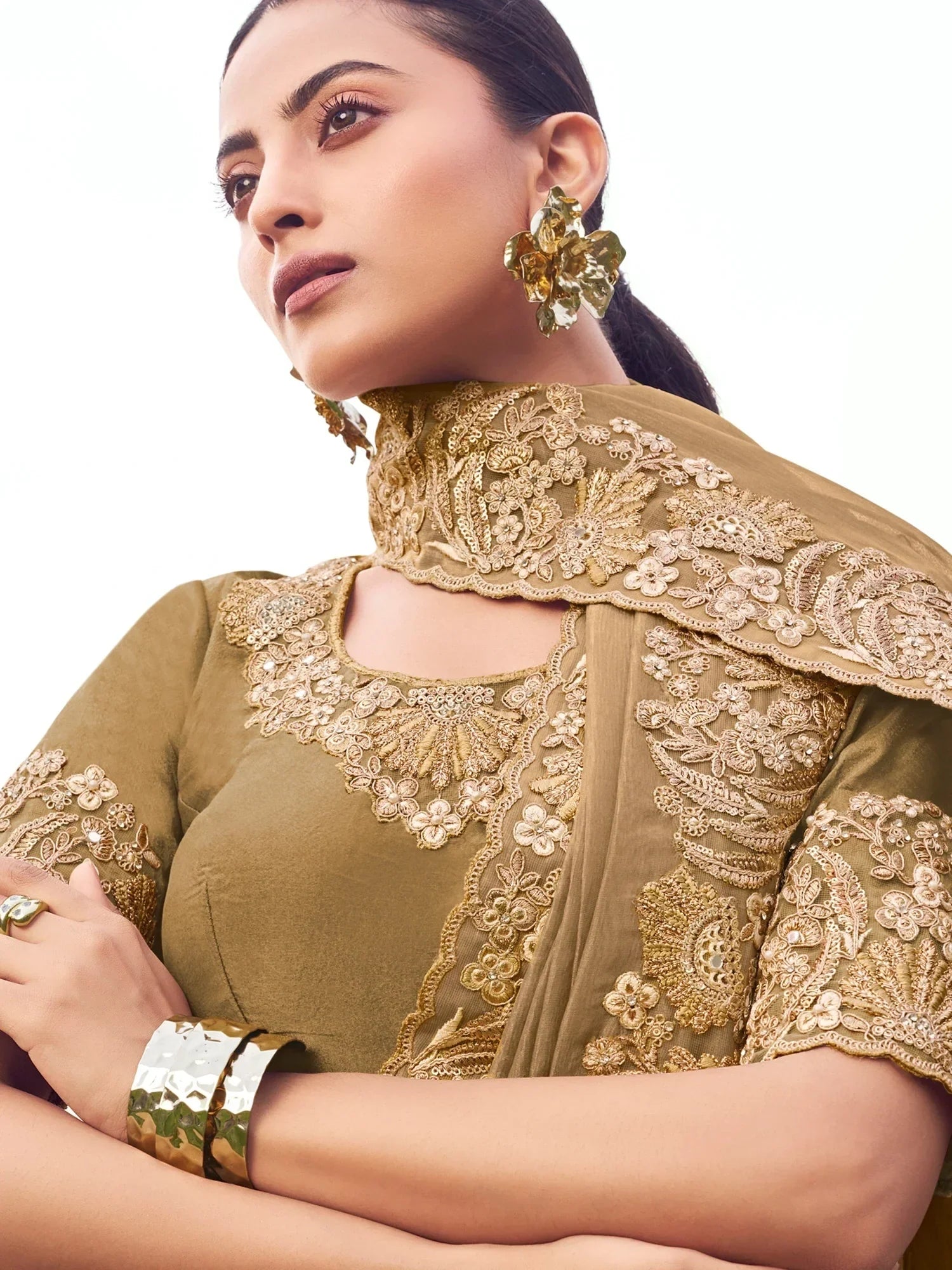 Fabulous Golden Embroidered Silk Festive Wear Saree With Blouse