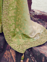 Wonderful Green Embroidered Silk Wedding Wear Saree With Blouse