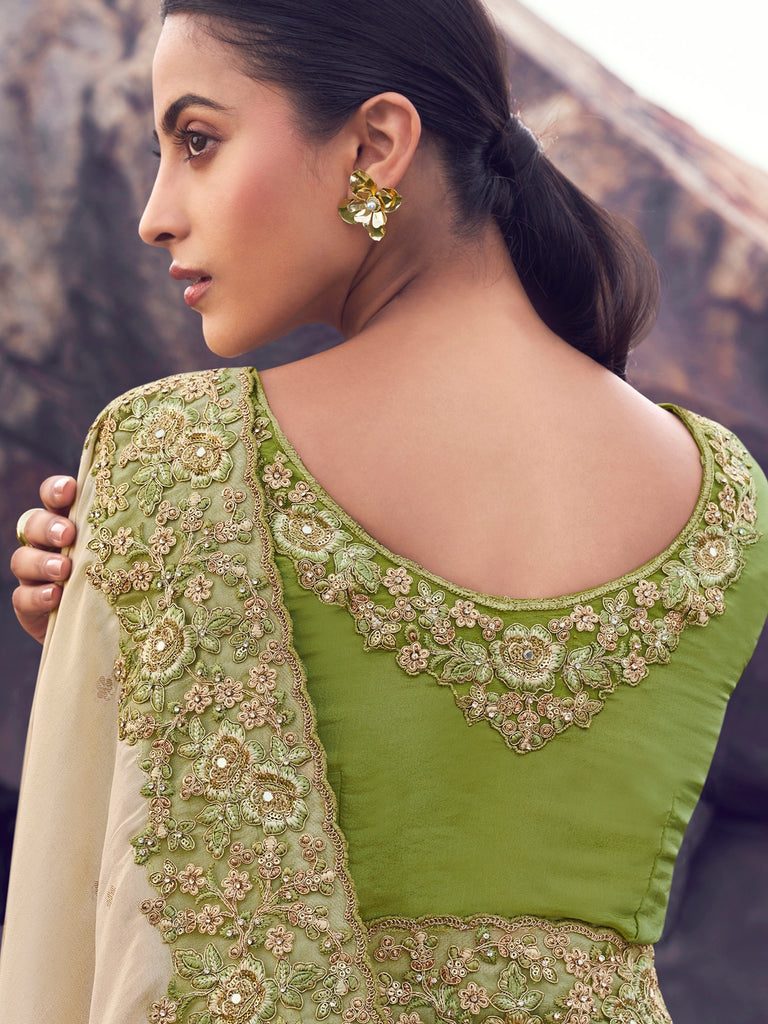 Wonderful Green Embroidered Silk Wedding Wear Saree With Blouse
