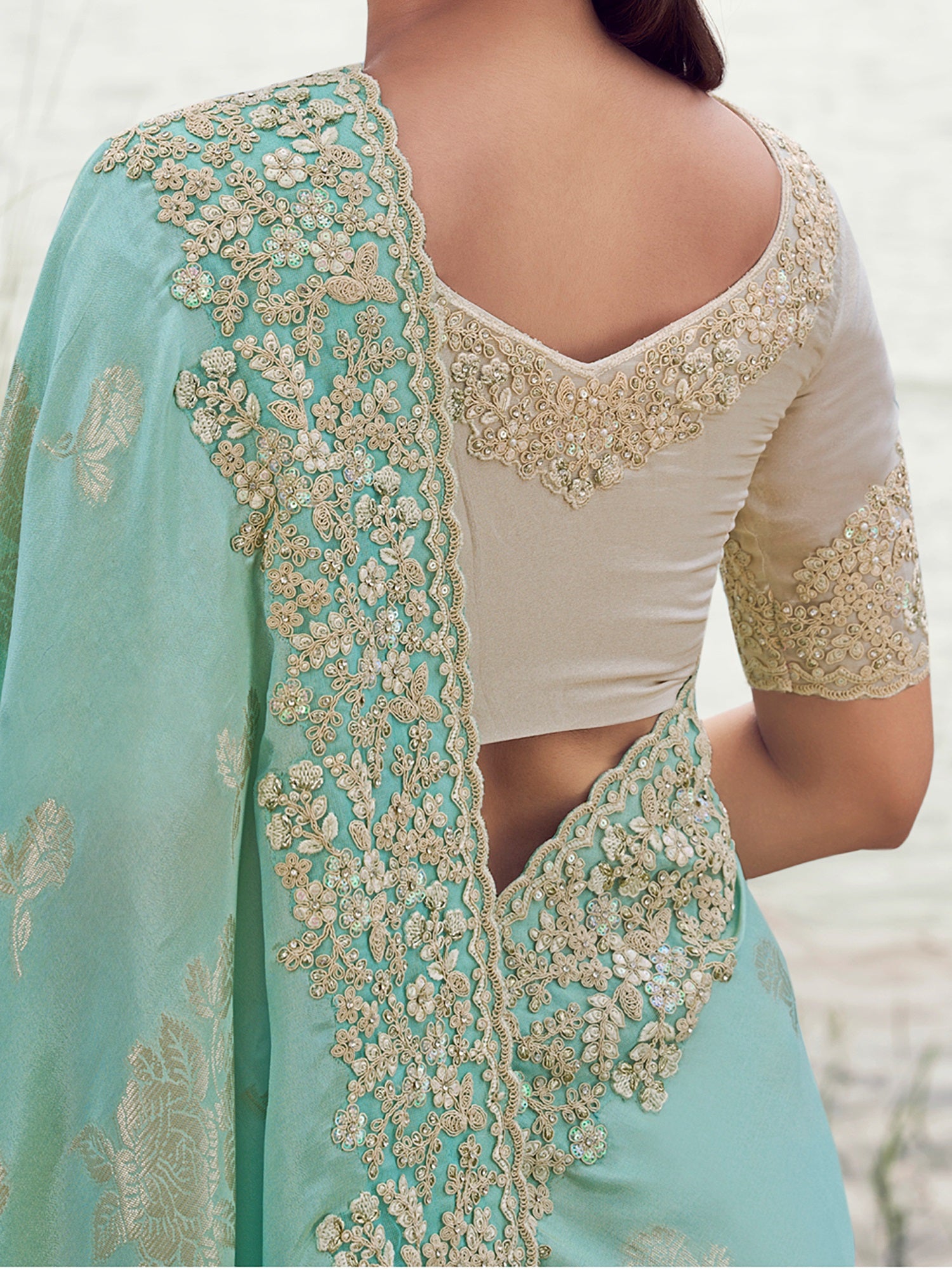 Outstanding Blue Zari Embroidered Silk Function Wear Saree With Blouse