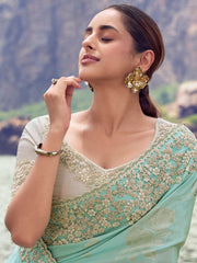 Outstanding Blue Zari Embroidered Silk Function Wear Saree With Blouse