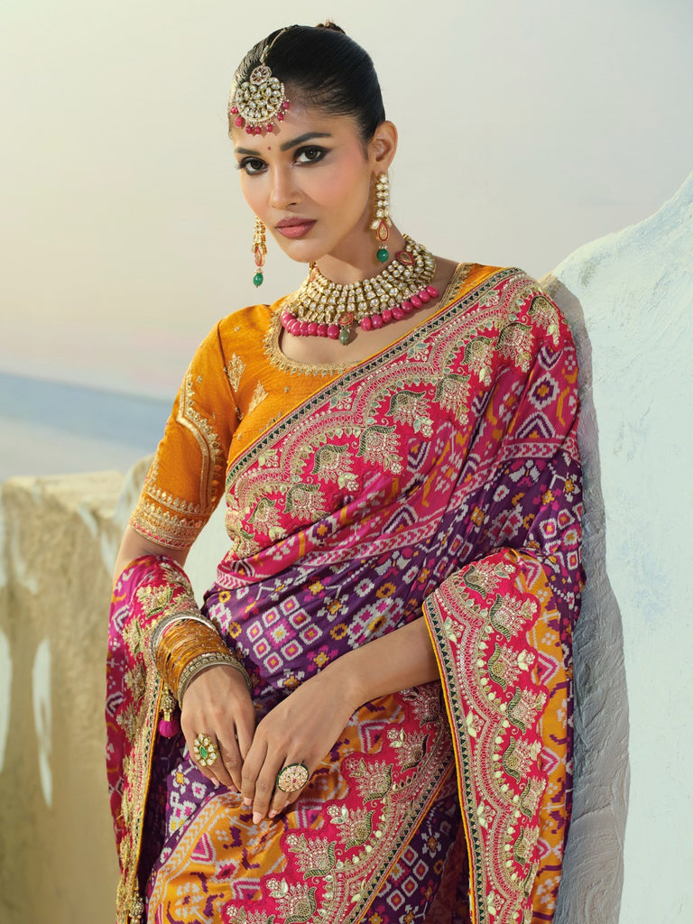 Glowing Purple Cut-Dana Wok Silk Marriage Wear Patan Patola Saree