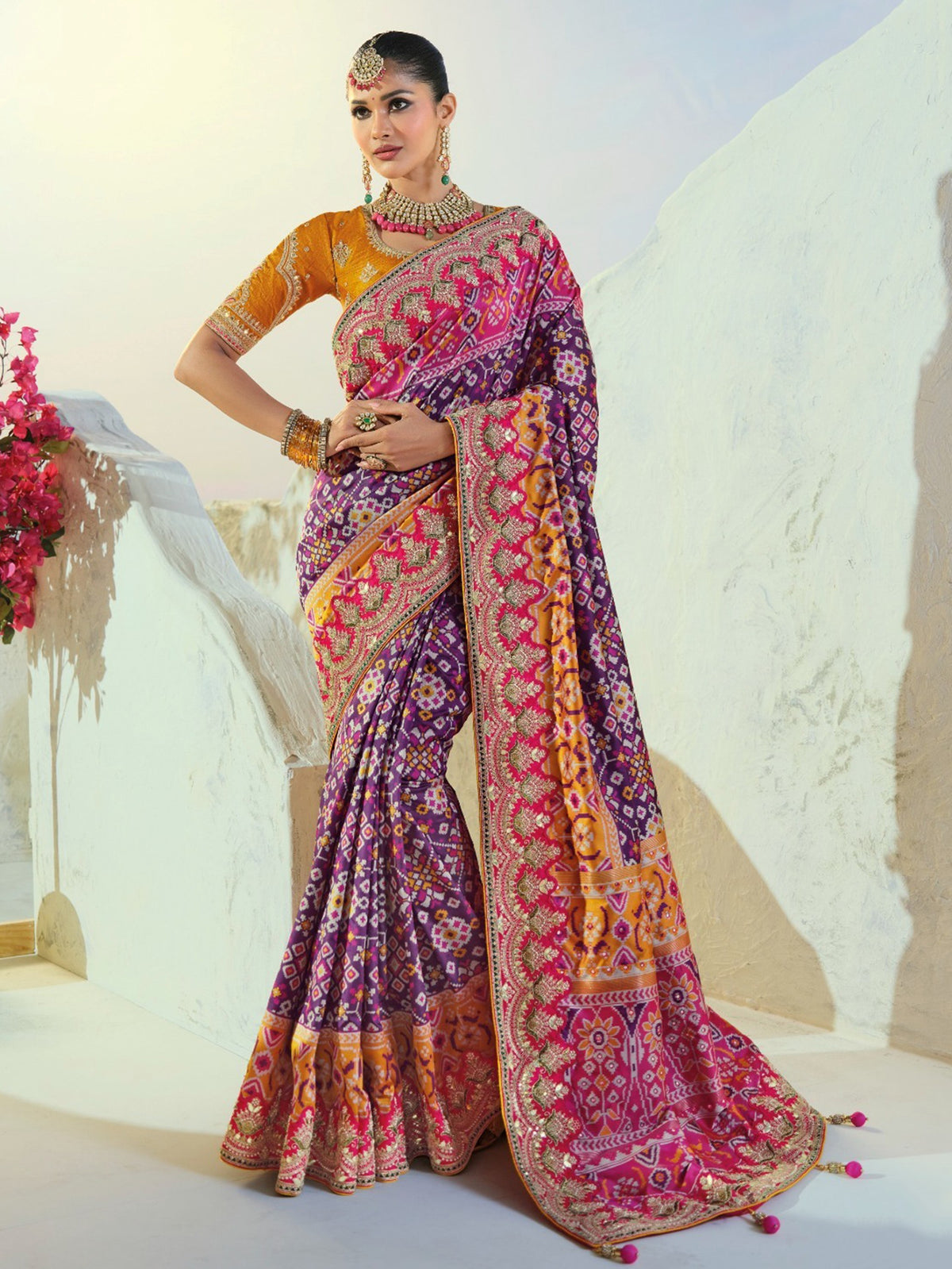 Glowing Purple Cut-Dana Wok Silk Marriage Wear Patan Patola Saree