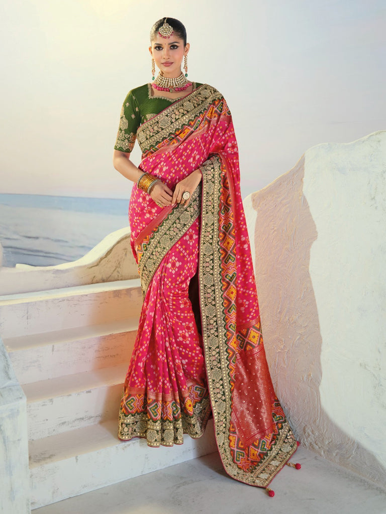 Royal Rani Pink Hand Work Silk Engagement Wear Patan Patola Style Saree