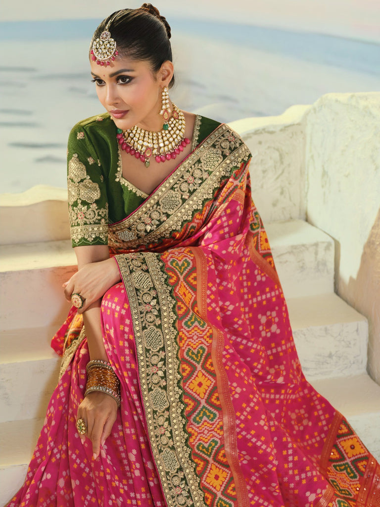 Royal Rani Pink Hand Work Silk Engagement Wear Patan Patola Style Saree