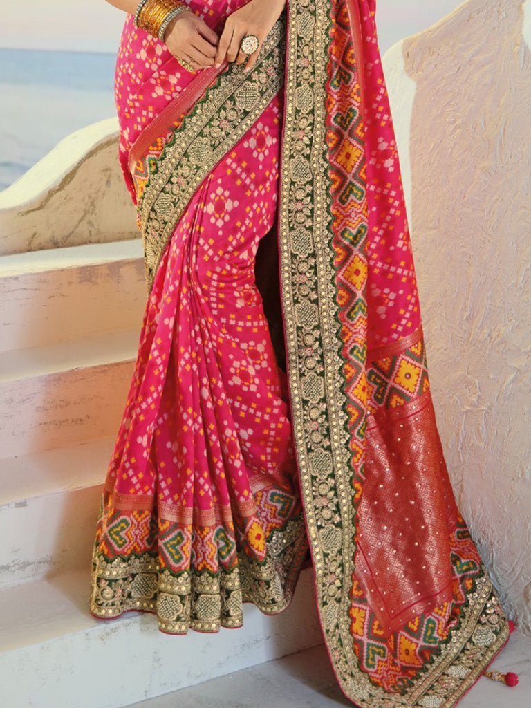Royal Rani Pink Hand Work Silk Engagement Wear Patan Patola Style Saree