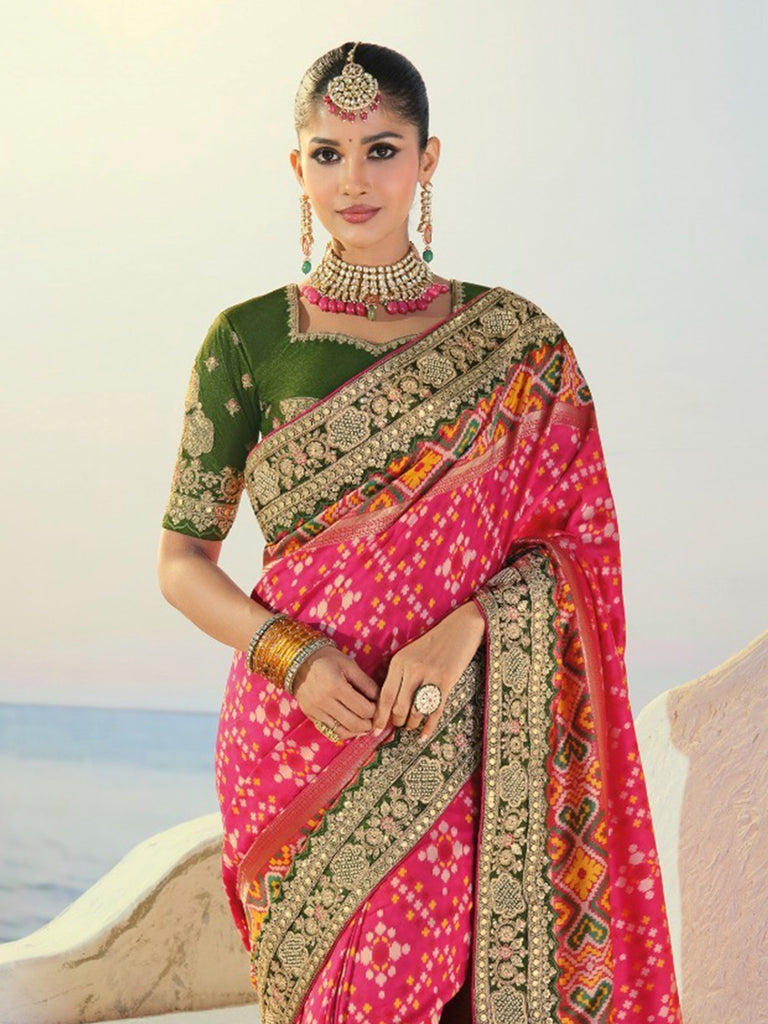 Royal Rani Pink Hand Work Silk Engagement Wear Patan Patola Style Saree