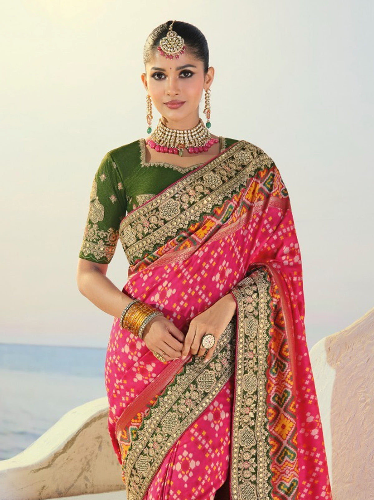 Royal Rani Pink Hand Work Silk Engagement Wear Patan Patola Style Saree