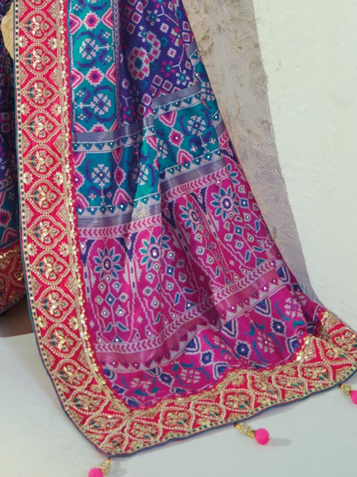 Alluring Blue Heavy Embroidery Silk Festive Wear Patan Patola Style Saree