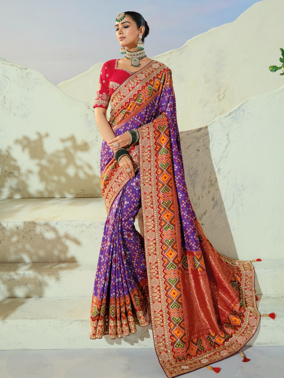 Beautiful Purple Cut-Dana Work Engagement Wear Patan Patola Style Saree