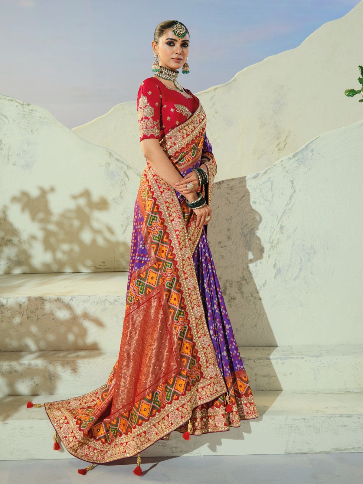 Beautiful Purple Cut-Dana Work Engagement Wear Patan Patola Style Saree