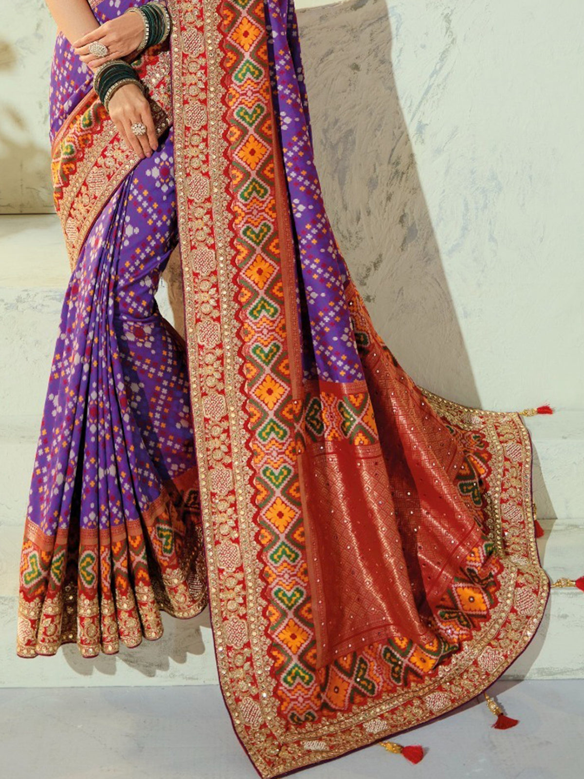 Beautiful Purple Cut-Dana Work Engagement Wear Patan Patola Style Saree