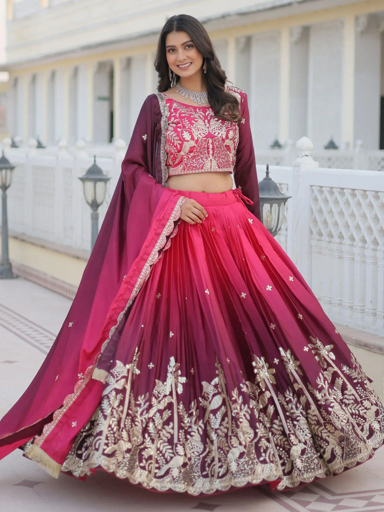 Intricate Pink Sequins Embroidered Wedding Wear Ombre Lehenga Choli