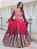 Intricate Pink Sequins Embroidered Wedding Wear Ombre Lehenga Choli