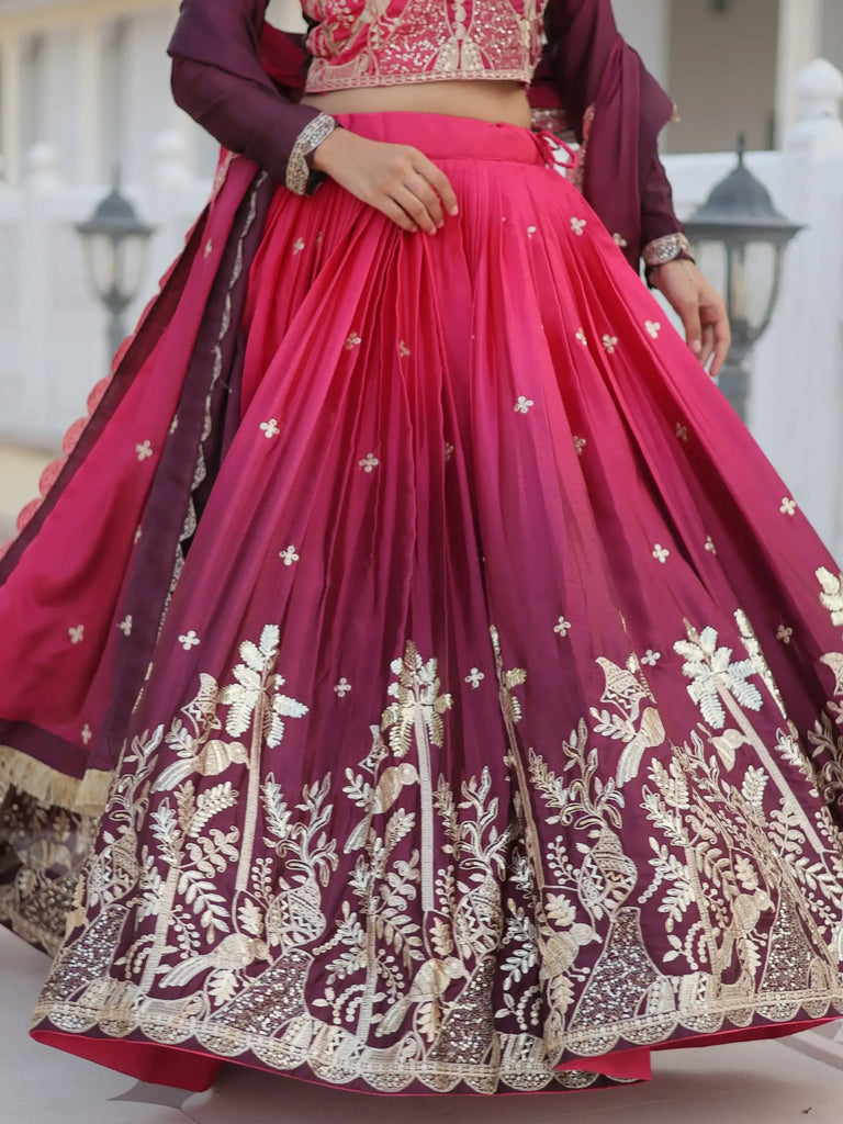 Intricate Pink Sequins Embroidered Wedding Wear Ombre Lehenga Choli