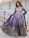 Elegant Lavender Chinon Floral Embroidered Ombre Lehenga Choli