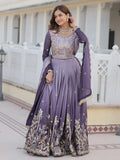 Elegant Lavender Chinon Floral Embroidered Ombre Lehenga Choli