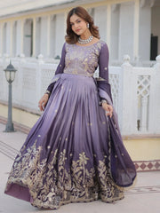 Elegant Lavender Chinon Floral Embroidered Ombre Lehenga Choli
