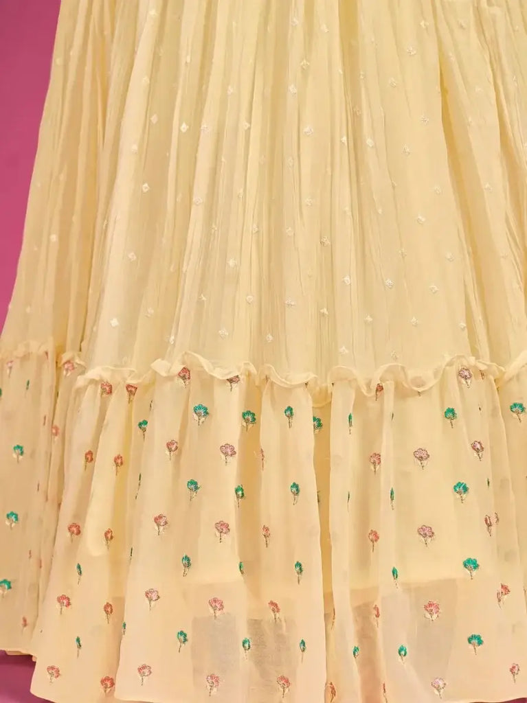 Majestic Yellow Mirror work Georgette Gown With Dupatta