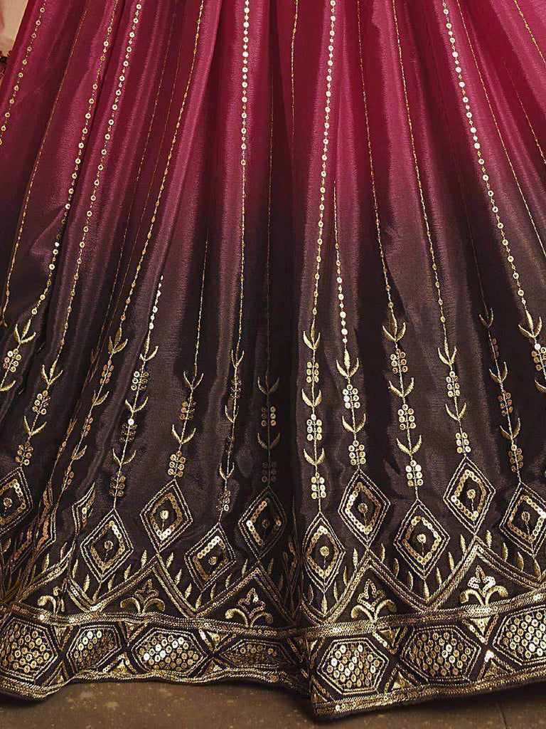 Sumptuous Deep Pink Shaded Sequins Silk Lehenga With Embroidered Choli