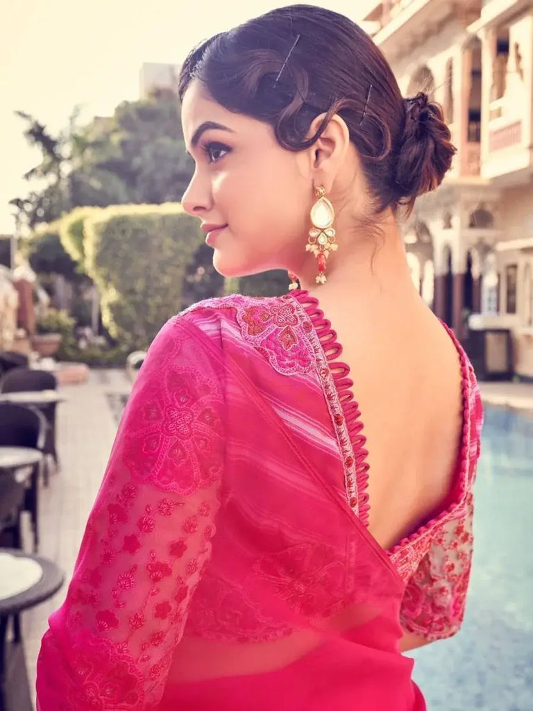 Ravishing Pink Sequins Orangza Party Wear Ruffle Saree With Blouse