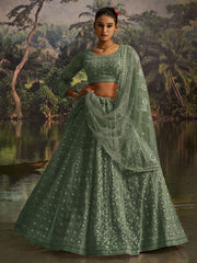 Gleaming Green Net Zarkan Work Reception Wear Lehenga Choli