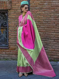 Stunning Light Green Handloom Weaving Function Wear Saree With Blouse