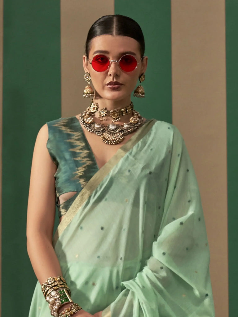 Lovely Light Green Handloom Weaving Silk Event Wear Saree With Blouse