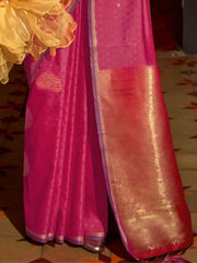 Captivating Pink Handwoven Silk Function Wear Saree With Blouse