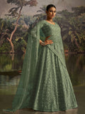 Gleaming Green Net Zarkan Work Reception Wear Lehenga Choli