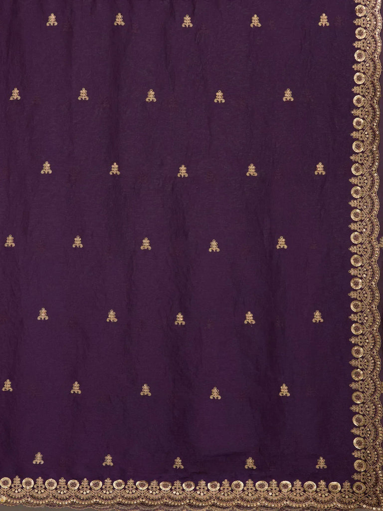 Beautiful Purple Zari Embroidered Silk Party Wear Saree With Blouse