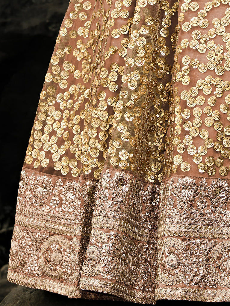 Fabulous Brown Sequins Net Wedding Wear Plus Size Lehenga Choli