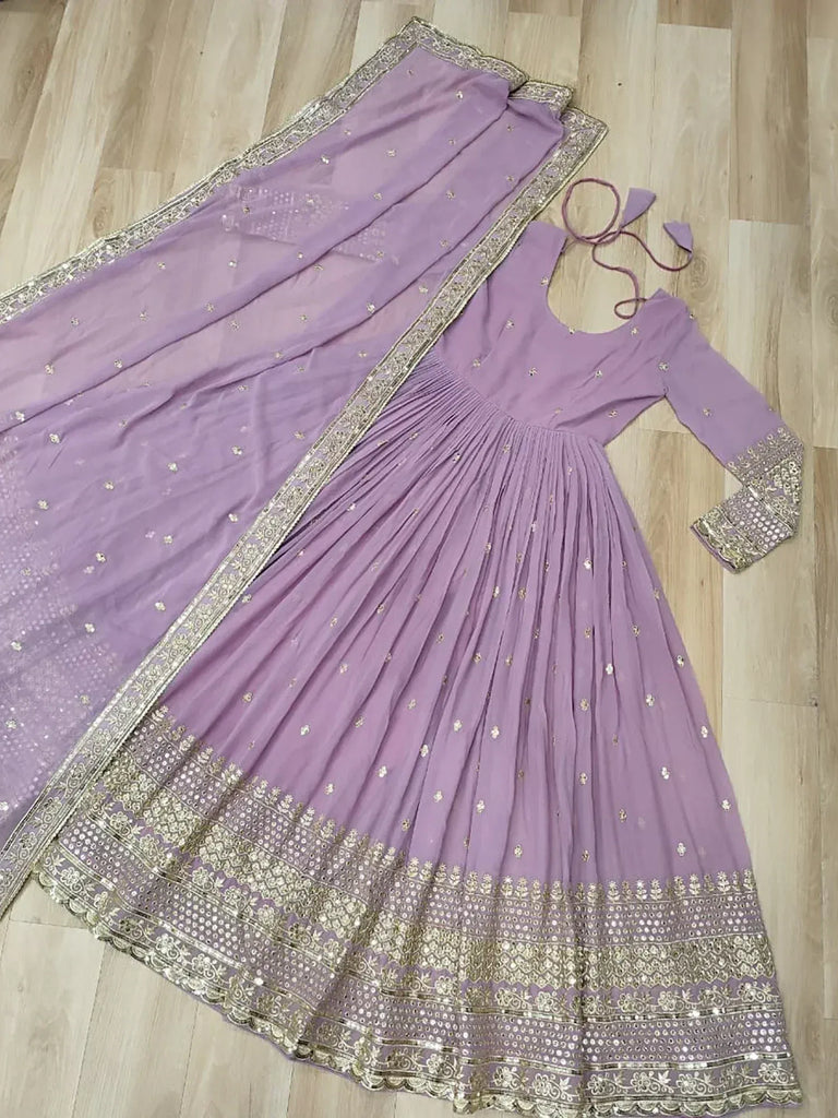 Beautiful Pink Georgette Embroidered Wedding Wear Gown With Dupatta